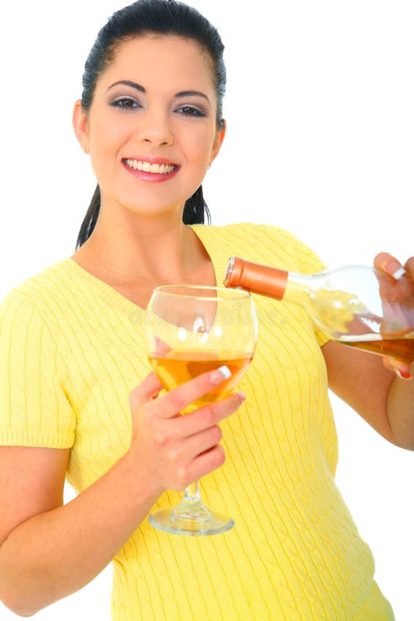 De jonge Gietende Wijn van de Vrouw royalty-vrije stock afbeelding