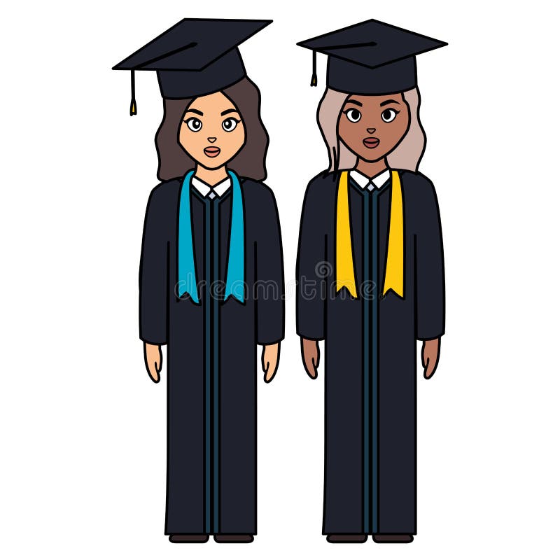 De jonge studenten een diploma behaalde karakters van de meisjesdiversiteit royalty-vrije illustratie De jonge studenten een diploma behaalde karakters van de meisjesdiversiteit royalty-vrije illustratie