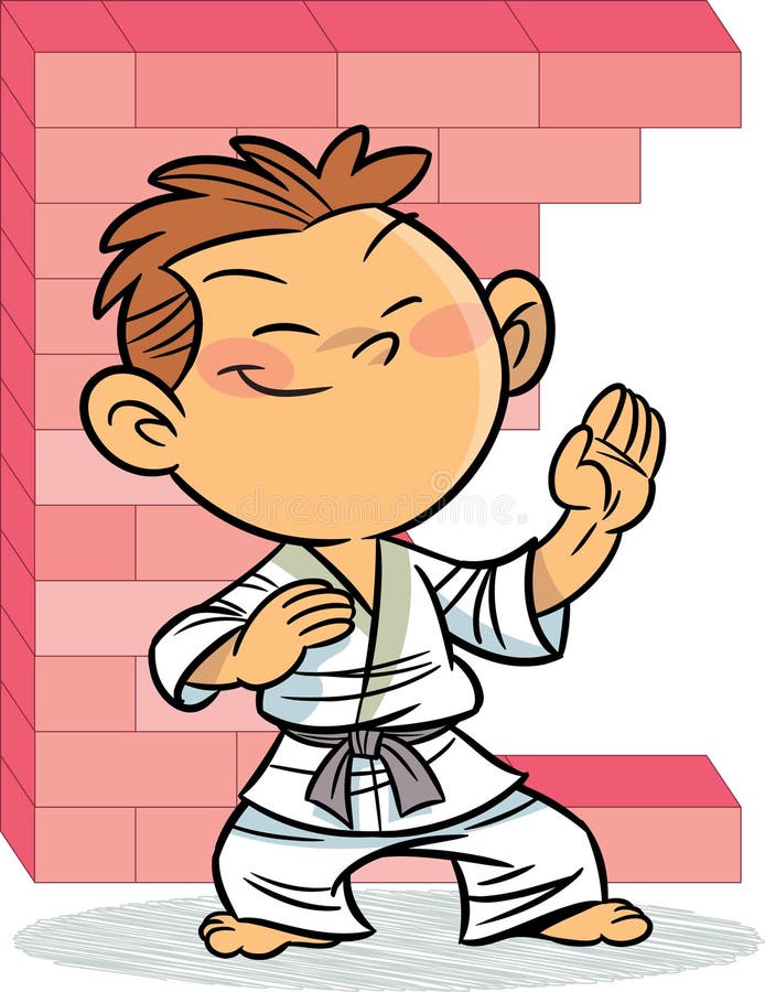 The illustration shows a boy in a kimono, which is engaged in karate. Illustration done in cartoon style, on separate layers. The illustration shows a boy in a kimono, which is engaged in karate. Illustration done in cartoon style, on separate layers.