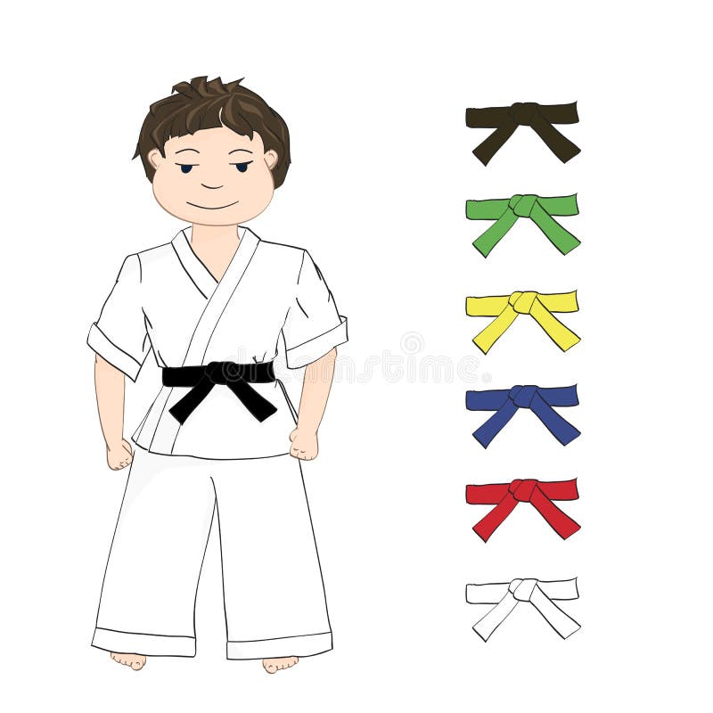 Sport boy karate and colored belts, vector. Sport boy karate and colored belts, vector