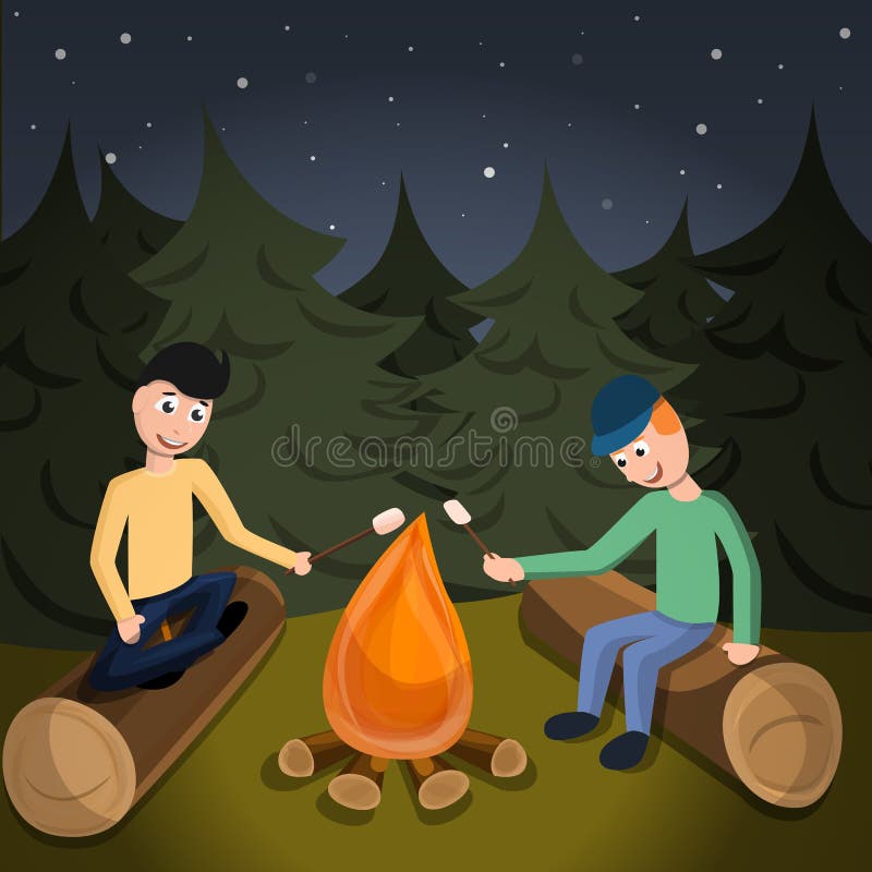 De jongens koken heemst op de achtergrond van het brandconcept, beeldverhaalstijl vector illustratie De jongens koken heemst op de achtergrond van het brandconcept, beeldverhaalstijl vector illustratie