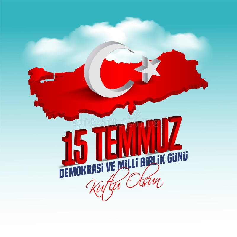 Feriado turco demokrasi ve milli birlik gunu 15 temmuz tradução do turco a  democracia e o dia da unidade nacional da turquia, veteranos e mártires do  feriado de 15 de julho vector