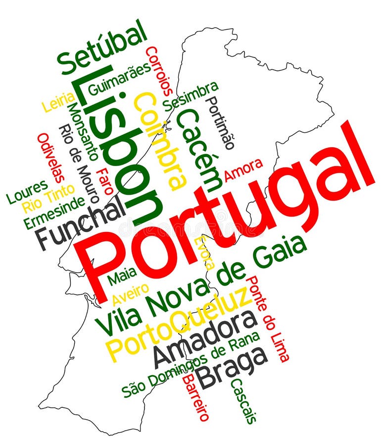 De kaart en de steden van Portugal vector illustratie De kaart en de steden van Portugal vector illustratie