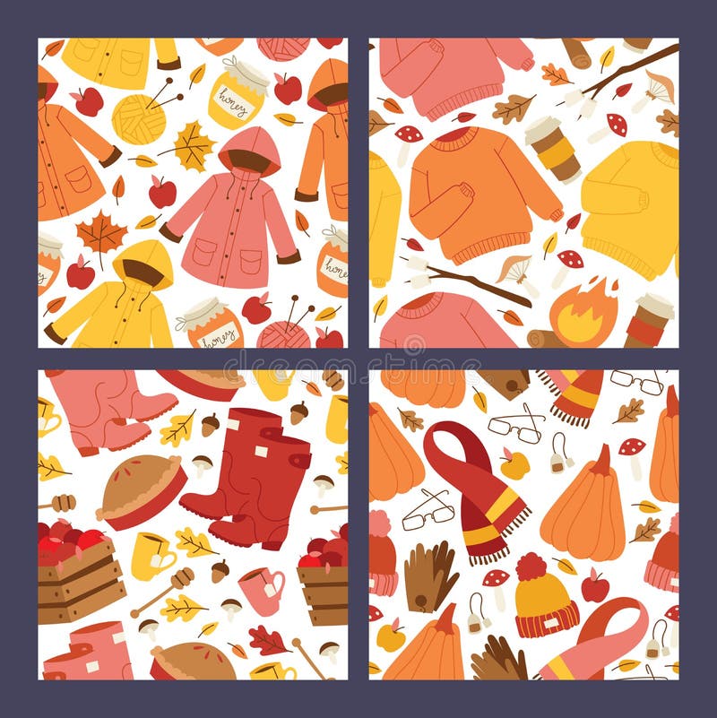 Autumn symbols banner items card with clothes related to autumn. Rainy cold time to celebrate Happy gold and yellow autumn time. Umbrella, leaf fall, medicines, foliage, rain. Autumn symbols banner items card with clothes related to autumn. Rainy cold time to celebrate Happy gold and yellow autumn time. Umbrella, leaf fall, medicines, foliage, rain.