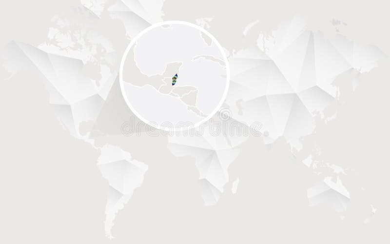 De kaart van Belize met vlag in contour op witte veelhoekige Wereldkaart stock illustratie De kaart van Belize met vlag in contour op witte veelhoekige Wereldkaart stock illustratie