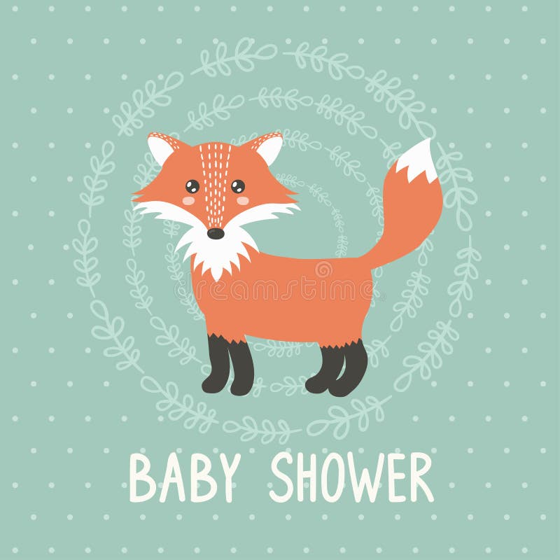 De kaart van de babydouche met een leuke vos vector illustratie De kaart van de babydouche met een leuke vos vector illustratie