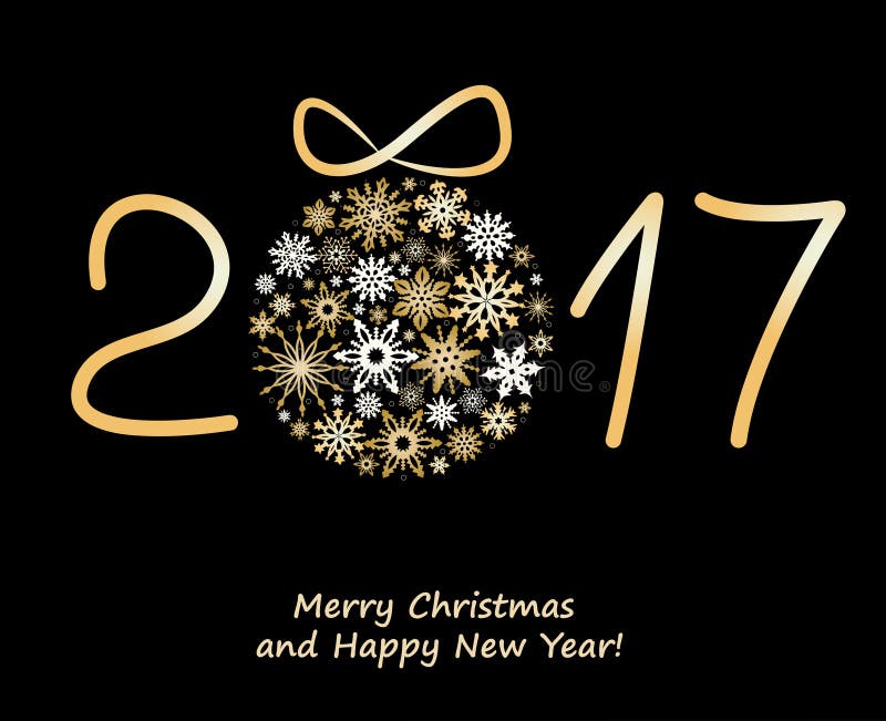 De kaart van de Kerstmisgroet 2017 met gouden ballen vector illustratie De kaart van de Kerstmisgroet 2017 met gouden ballen vector illustratie
