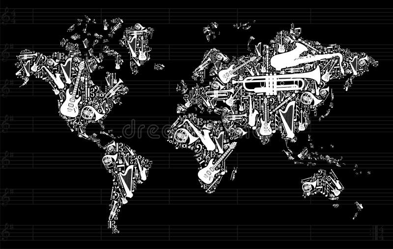 De Kaart van de Wereld van de muziek vector illustratie De Kaart van de Wereld van de muziek vector illustratie