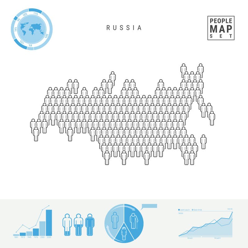 De Kaart van het de Mensenpictogram van Rusland Gestileerd Vectorsilhouet van Rusland Bevolkingstoename en het Verouderen Infogra vector illustratie De Kaart van het de Mensenpictogram van Rusland Gestileerd Vectorsilhouet van Rusland Bevolkingstoename en het Verouderen Infogra vector illustratie