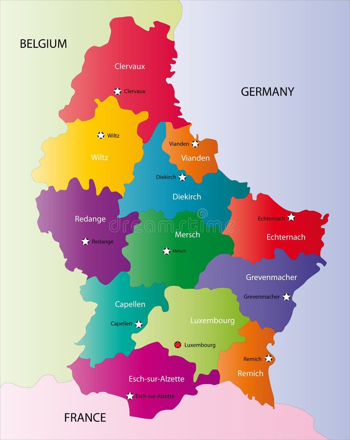 De kaart van Luxemburg vector illustratie. Illustratie bestaande uit
