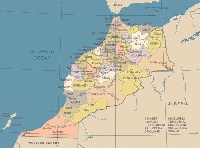 De Kaart van Marokko - Uitstekende Vectorillustratie royalty-vrije illustratie