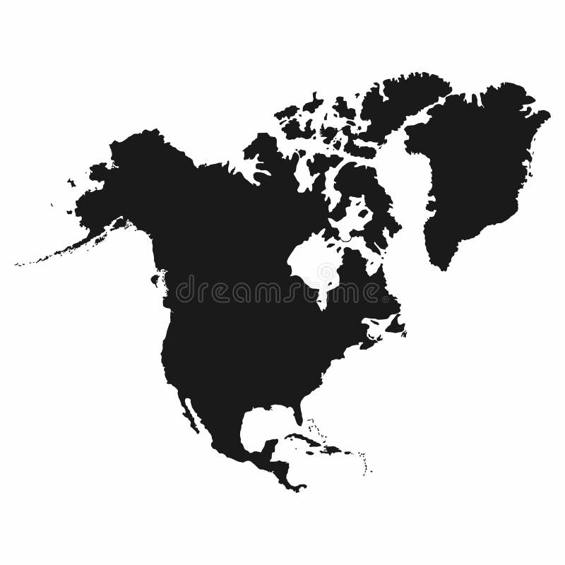 De kaart van Noord-Amerika Het zwart-wit pictogram van Noord-Amerika