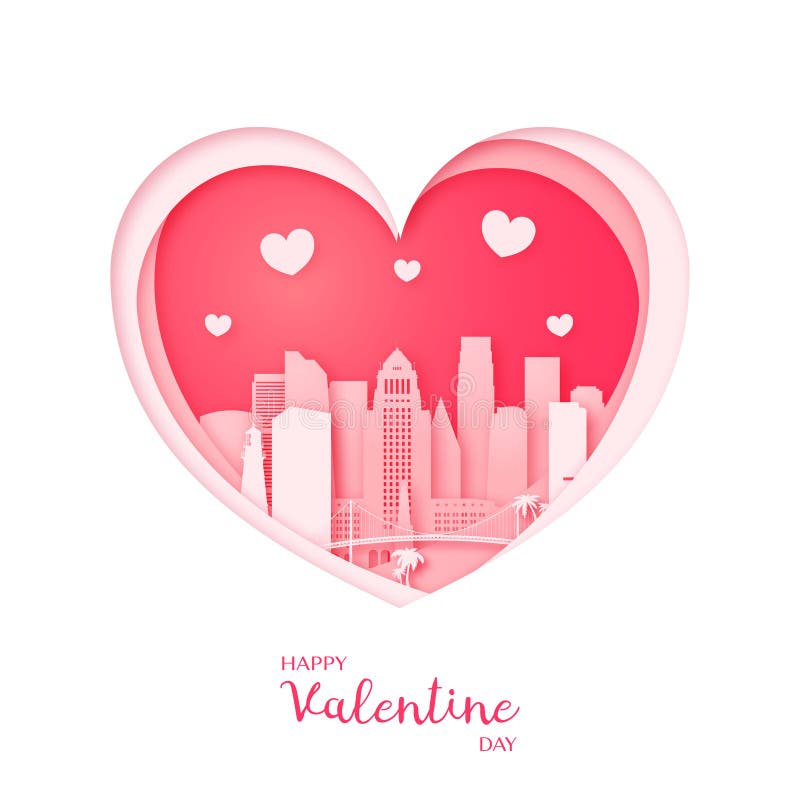 De kaart van valentijnskaarten Document besnoeiingshart en stad van Los Angeles royalty-vrije illustratie De kaart van valentijnskaarten Document besnoeiingshart en stad van Los Angeles royalty-vrije illustratie