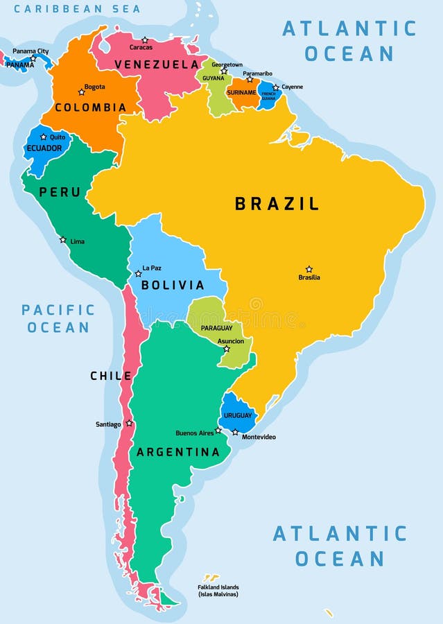 De kaart van Zuid-Amerika