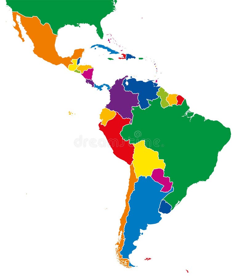 De kaart volledige kleur van de staten van Latijns Amerika enige