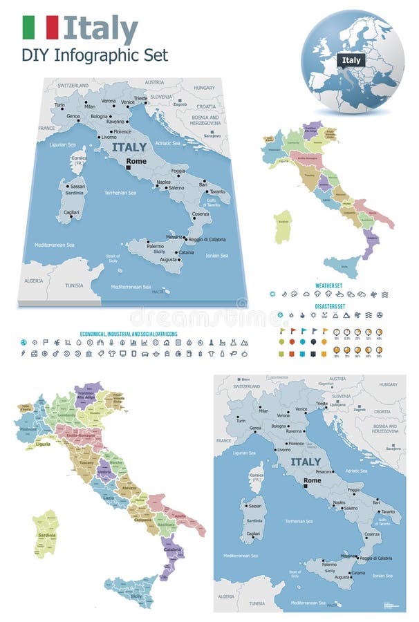 De kaarten van Italië met tellers vector illustratie De kaarten van Italië met tellers vector illustratie