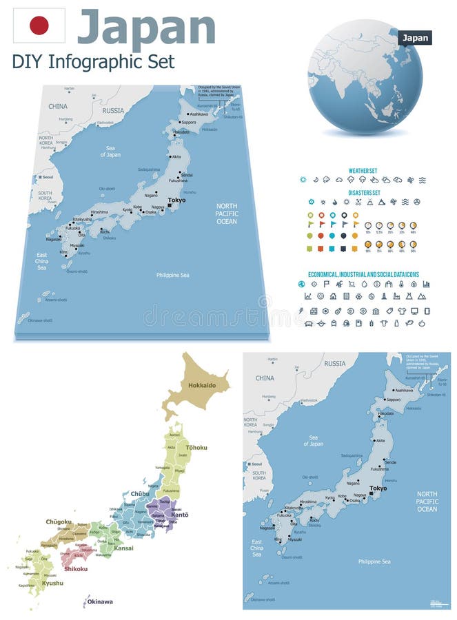 De kaarten van Japan met tellers royalty-vrije illustratie De kaarten van Japan met tellers royalty-vrije illustratie