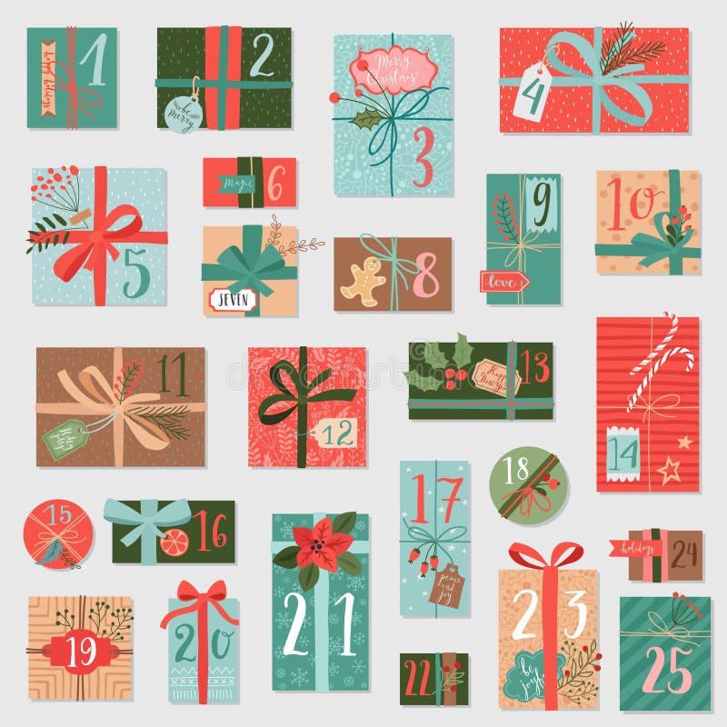 De kalender van de Kerstmiskomst, hand getrokken stijl
