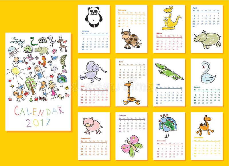 De kalender 2017 van krabbeldieren vector illustratie De kalender 2017 van krabbeldieren vector illustratie