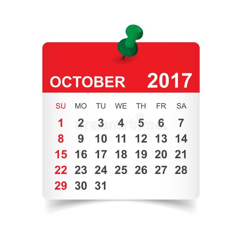 Kalender Van Oktober Vector Illustratie - Illustration of schrijfpapier, maand: