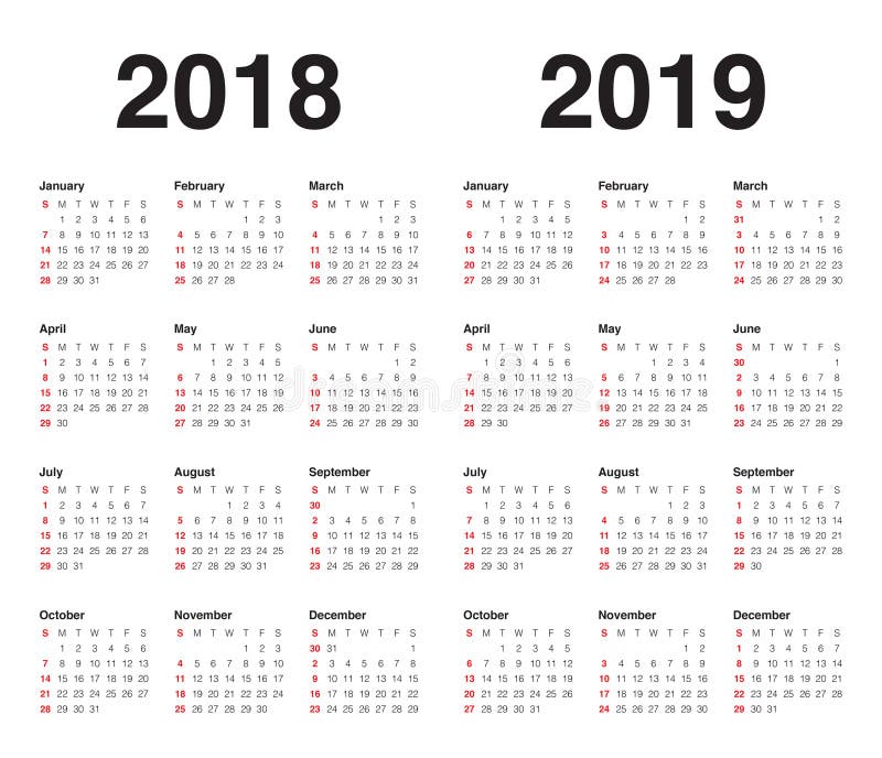 De kalendervector van jaar 2018 2019 vector illustratie De kalendervector van jaar 2018 2019 vector illustratie