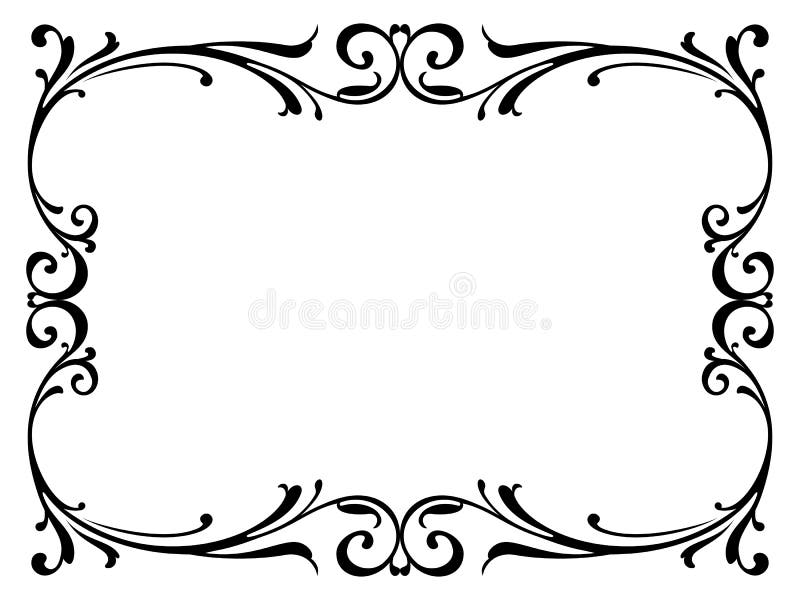 Calligraphy penmanship curly baroque frame black isolated. Calligraphy penmanship curly baroque frame black isolated