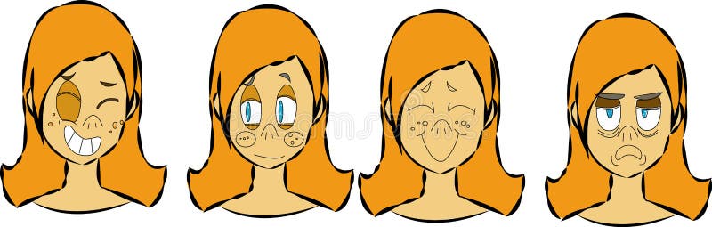 De karakterverwezenlijking met diverse meningen, gezichtsemoties, lippensynchronisatie wordt geplaatst, stelt en gebaren dat Afzo stock illustratie De karakterverwezenlijking met diverse meningen, gezichtsemoties, lippensynchronisatie wordt geplaatst, stelt en gebaren dat Afzo stock illustratie