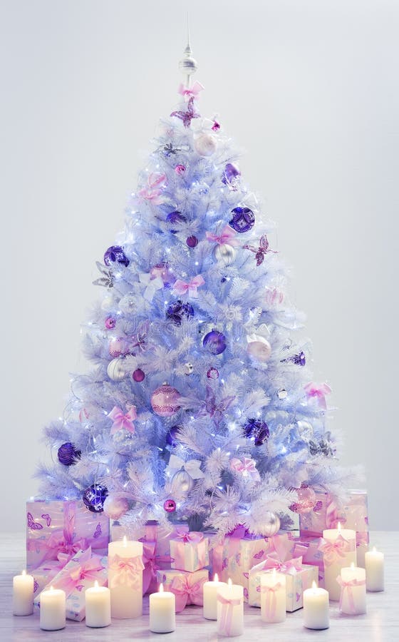 De kerstboom stelt, de Verfraaide Blauwe Giften van de Kerstmisboom voor royalty-vrije illustratie De kerstboom stelt, de Verfraaide Blauwe Giften van de Kerstmisboom voor royalty-vrije illustratie