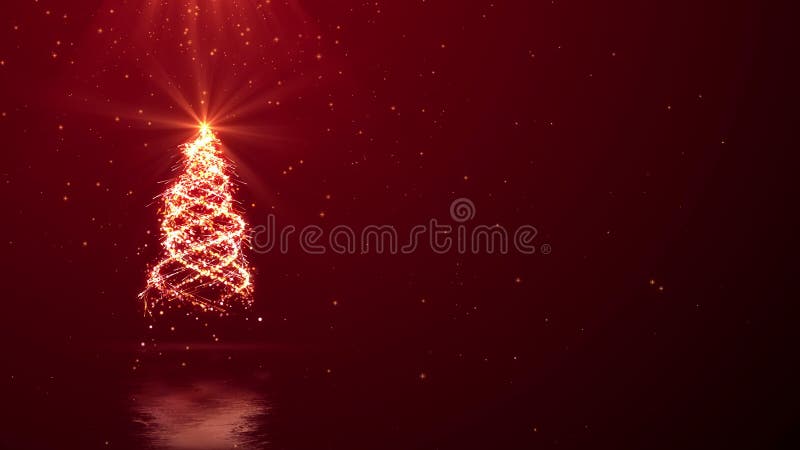 De de kerstboomlichten en straal op rode achtergrond voorzagen met ruimte voor uw tekst van een lus
