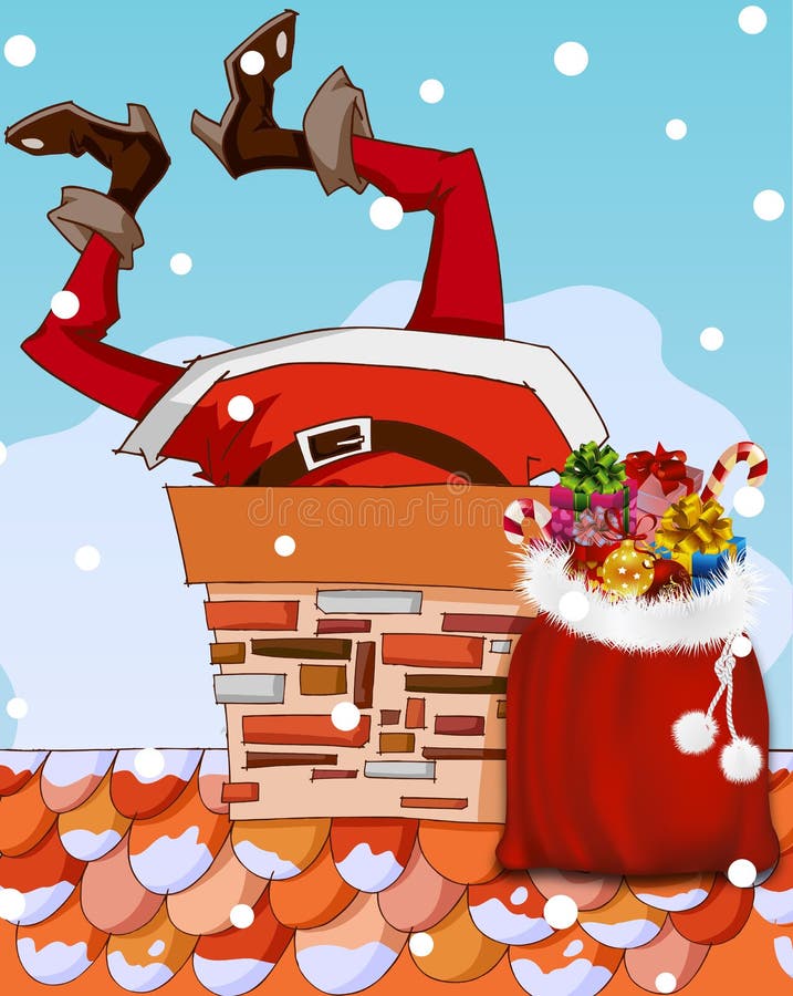 De Kerstman plakte in schoorsteen stock illustratie De Kerstman plakte in schoorsteen stock illustratie