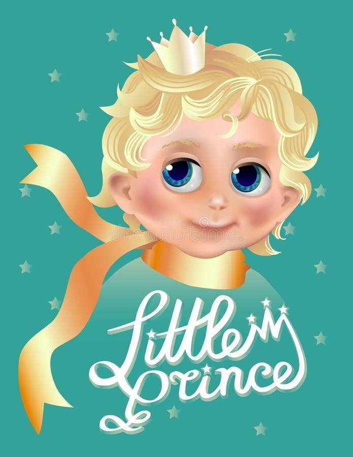 De kleine Prins Weinig jongenskarakter met blonde haar en kroon Groet of de kaart van de babydouche met tekst stock illustratie De kleine Prins Weinig jongenskarakter met blonde haar en kroon Groet of de kaart van de babydouche met tekst stock illustratie