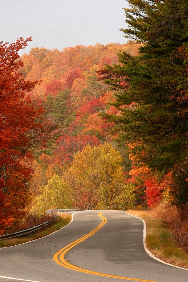 Fall color on curvy road over Fort Mountain in North Georgia. Fall color on curvy road over Fort Mountain in North Georgia