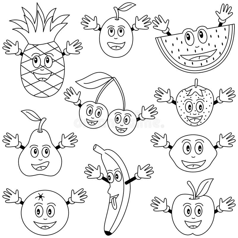 De kleurende Karakters van het Fruit royalty-vrije illustratie De kleurende Karakters van het Fruit royalty-vrije illustratie