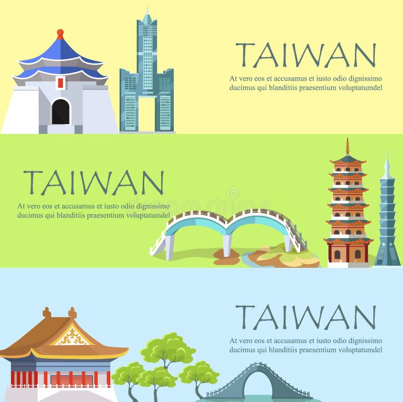 De Kleurrijke Affiche van Taiwan met Aziatische Aantrekkelijkheden stock illustratie De Kleurrijke Affiche van Taiwan met Aziatische Aantrekkelijkheden stock illustratie