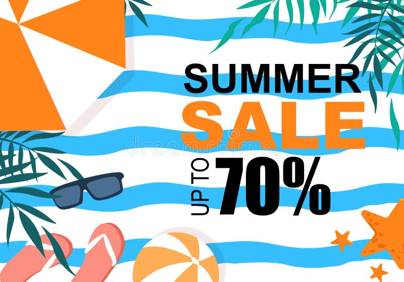 De Kleurrijke Banner van de de zomerverkoop met Palmbladeren, vector illustratie De Kleurrijke Banner van de de zomerverkoop met Palmbladeren, vector illustratie