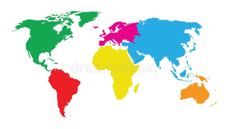 De kleurrijke kaart van de continentenwereld