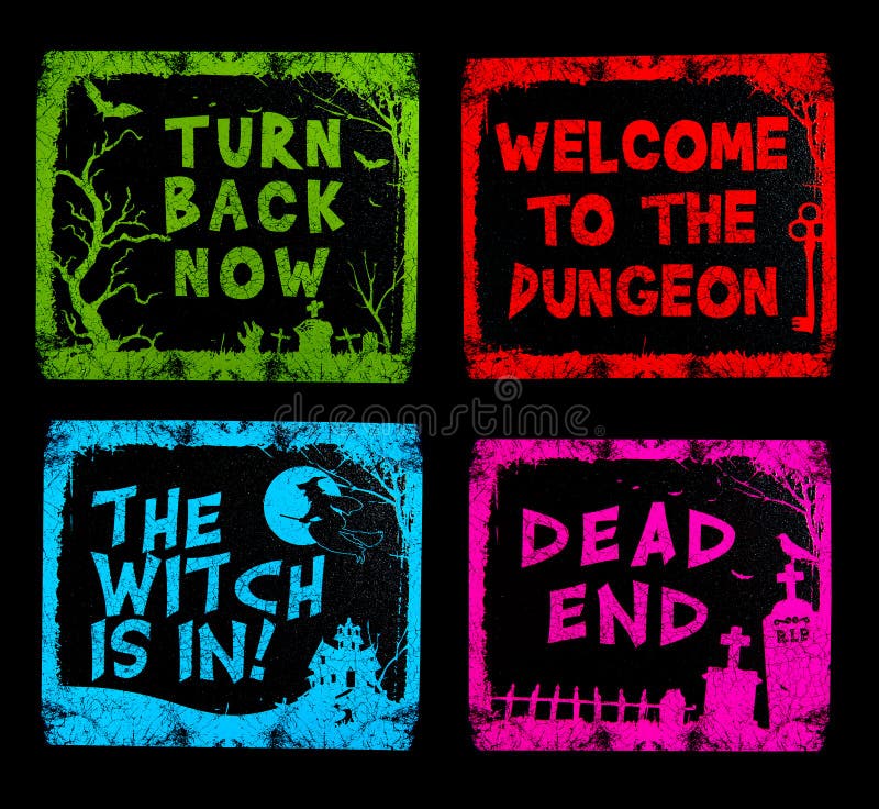 Four colorful Halloween signs isolated over black. Four colorful Halloween signs isolated over black