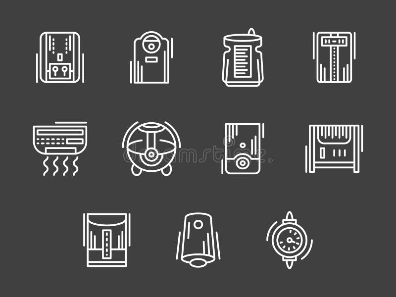 De klimaatpictogrammen van de toestellen witte eenvoudige lijn vector illustratie De klimaatpictogrammen van de toestellen witte eenvoudige lijn vector illustratie