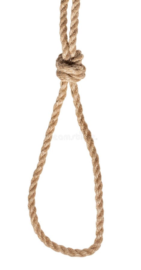 de knoop van de stroper op dikke geïsoleerde die jutekabel wordt gebonden royalty-vrije stock fotografie de knoop van de stroper op dikke geïsoleerde die jutekabel wordt gebonden royalty-vrije stock fotografie