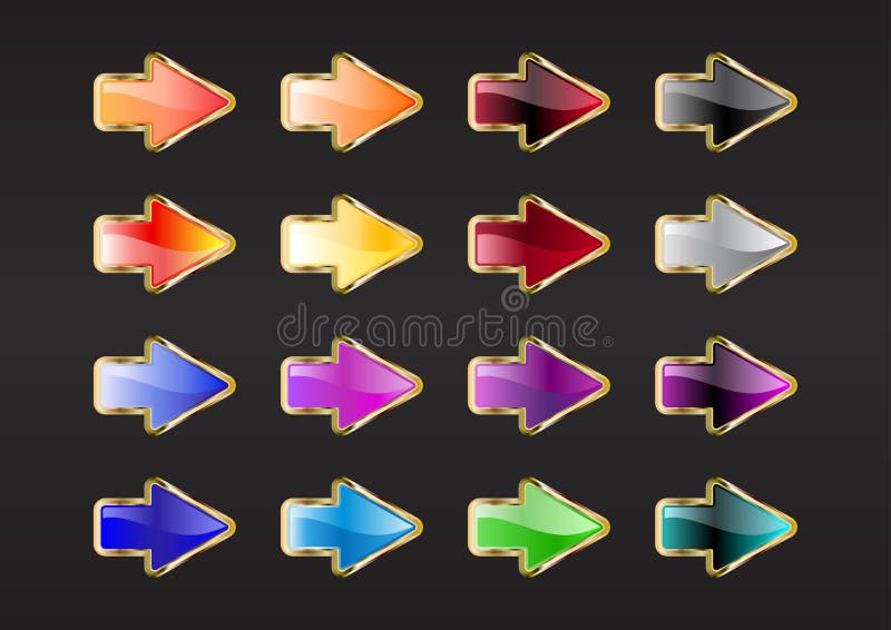 Vector illustration of modern, shiny, arrow buttons on the black background. Vector illustration of modern, shiny, arrow buttons on the black background.