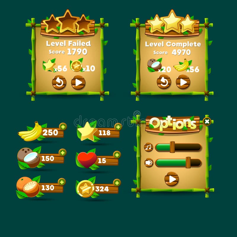 Game interface knoppen, voortgangsbalk, bronicoon royalty-vrije illustratie