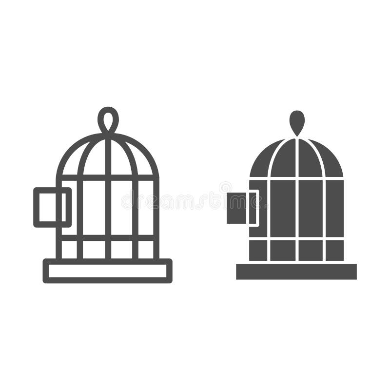 De kooilijn en glyph pictogram van de vogel Cel vectordieillustratie op wit wordt geïsoleerd De stijlontwerp van het Birdcageover vector illustratie De kooilijn en glyph pictogram van de vogel Cel vectordieillustratie op wit wordt geïsoleerd De stijlontwerp van het Birdcageover vector illustratie