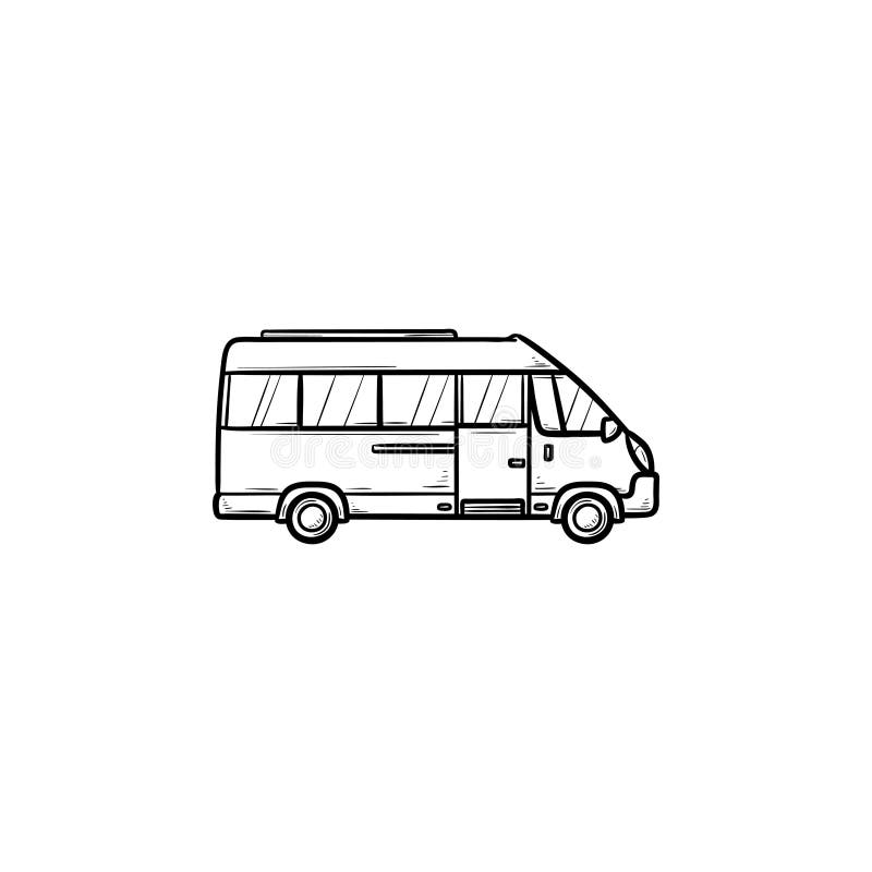 De krabbelpictogram van het minibushand getrokken overzicht royalty-vrije illustratie De krabbelpictogram van het minibushand getrokken overzicht royalty-vrije illustratie