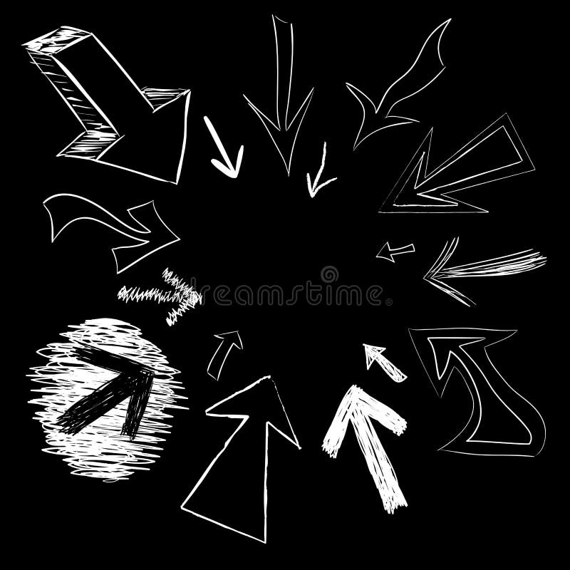 Vector arrow doodles pointing in a circular frame shape. Vector arrow doodles pointing in a circular frame shape.