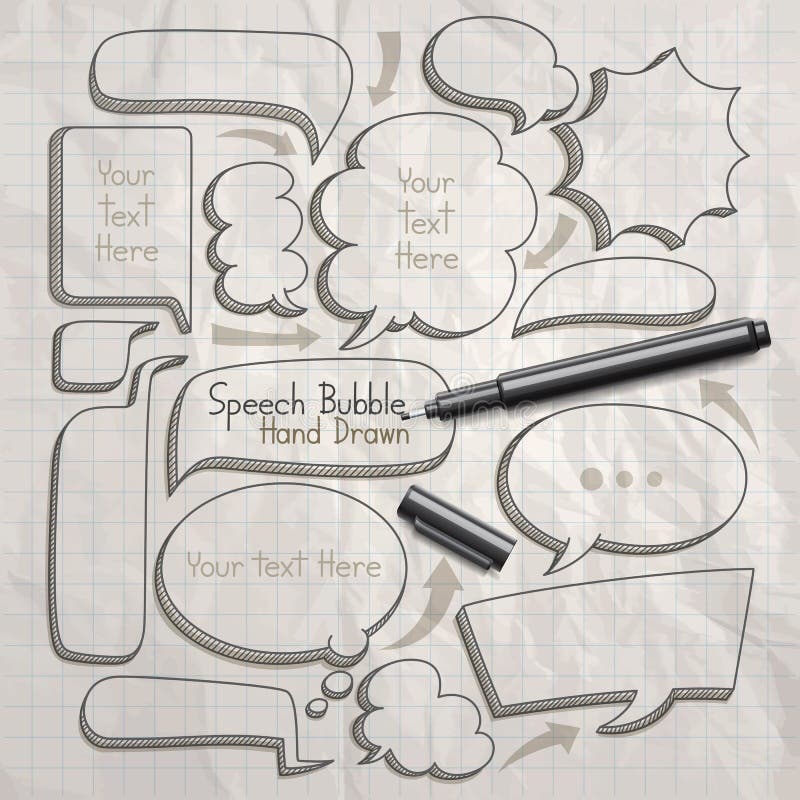 De krabbels van de toespraakbel overhandigen getrokken vector illustratie De krabbels van de toespraakbel overhandigen getrokken vector illustratie
