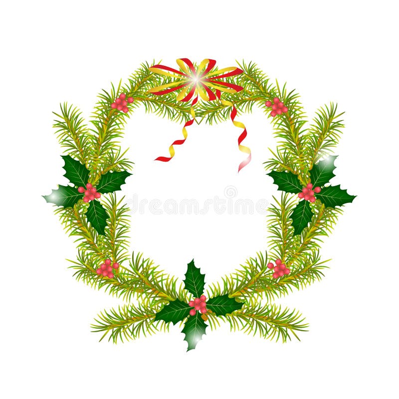 De kroon van de Kerstmisspar met Hulstbes Decoratief boog gouden rood vector illustratie De kroon van de Kerstmisspar met Hulstbes Decoratief boog gouden rood vector illustratie