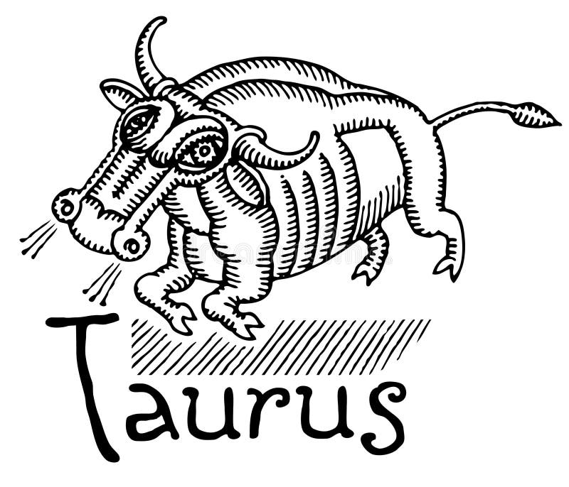 Taurus cubist drawing black and white with typography. Taurus cubist drawing black and white with typography