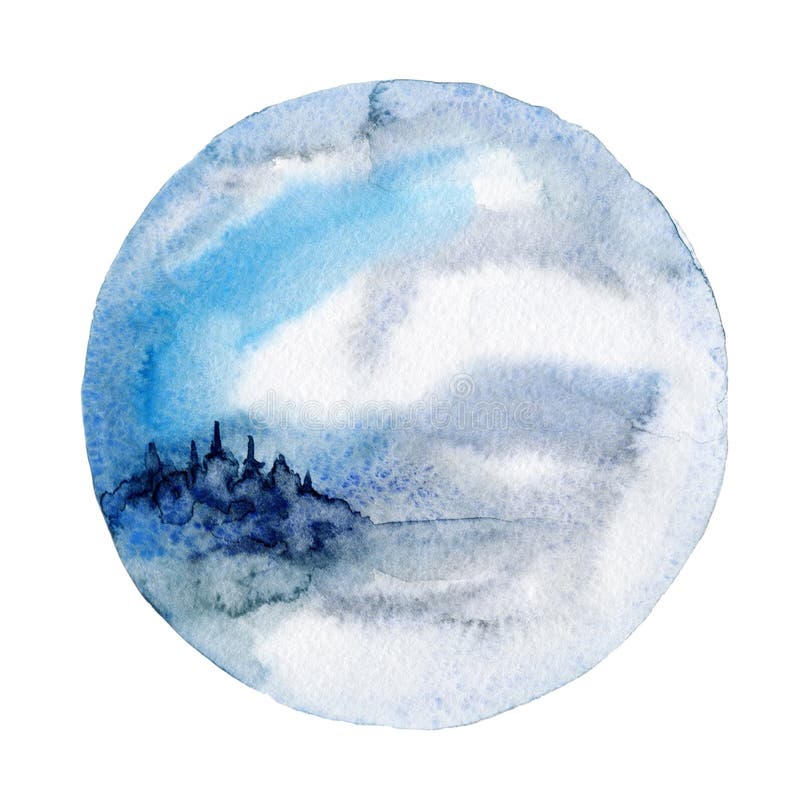De kunst van de waterverfmuur, de winterlandschap vector illustratie De kunst van de waterverfmuur, de winterlandschap vector illustratie