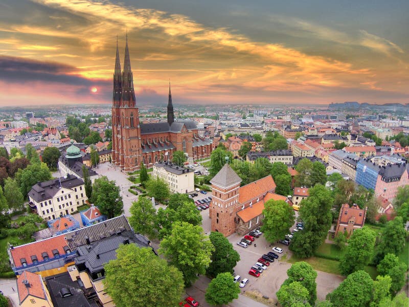 A beautiful aerial photo of the 2 churches in Uppsala (including the world-famous Domkyrka). A beautiful aerial photo of the 2 churches in Uppsala (including the world-famous Domkyrka).