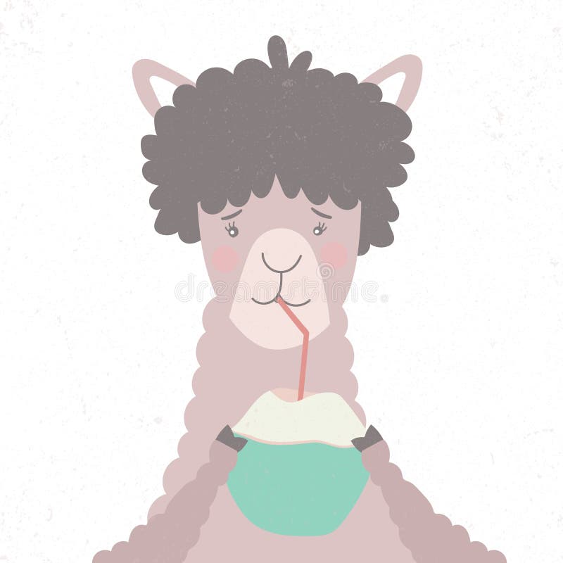 De lama drinkt een cocktail met kokosnoot royalty-vrije illustratie De lama drinkt een cocktail met kokosnoot royalty-vrije illustratie